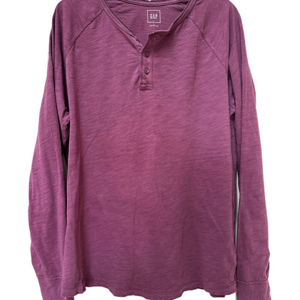 Gap men’s L burgundy Henley long sleeve cozy comfy 100% cotton soft